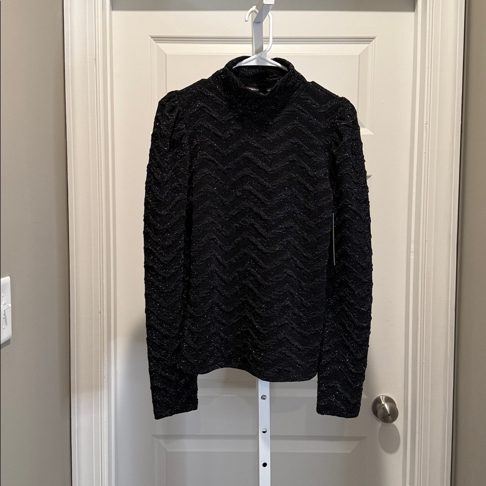 Karl Lagerfeld Paris Metallic Chevron Sweater Black Silver‎ XS NWT